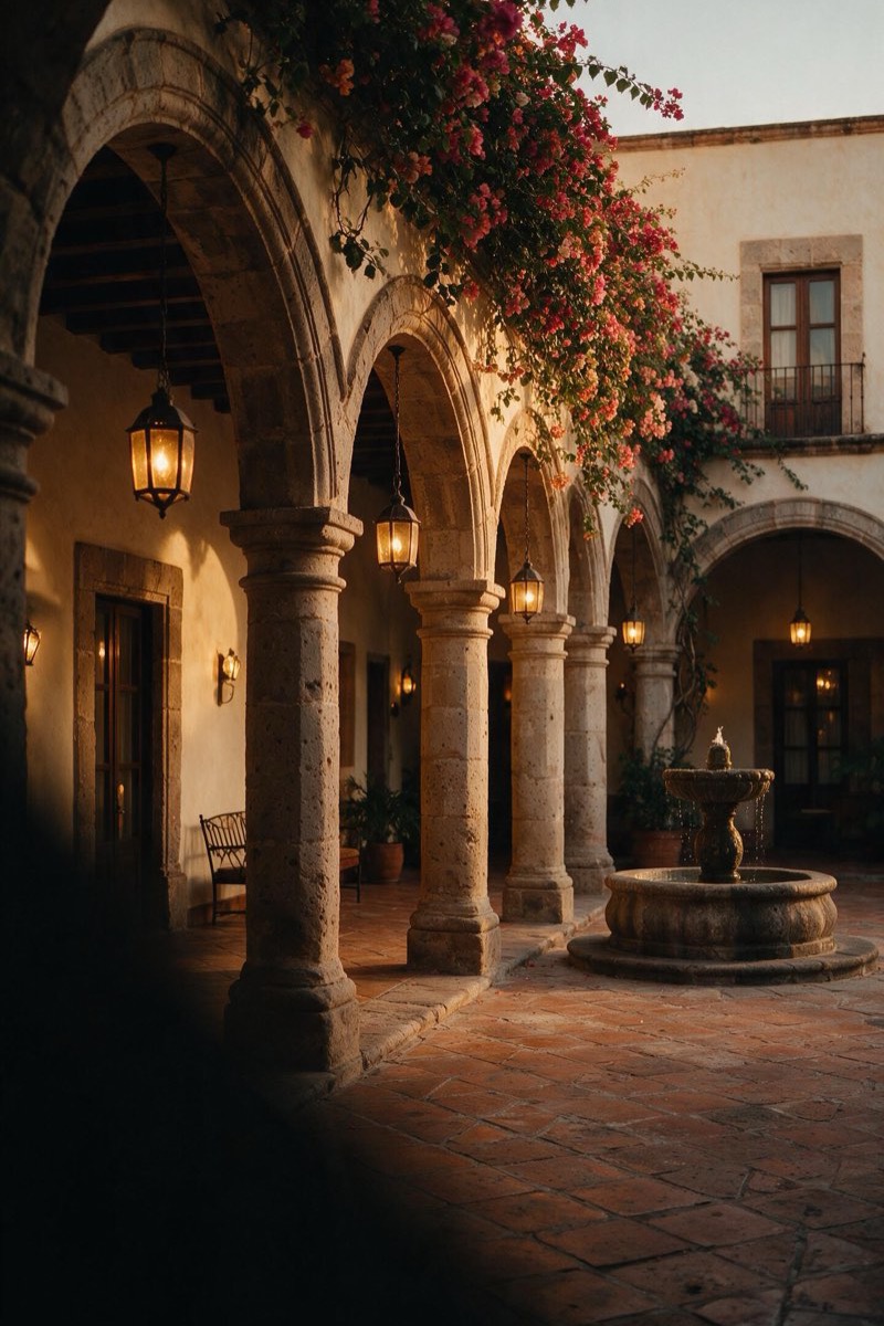 Patio colonial de un hotel boutique en México